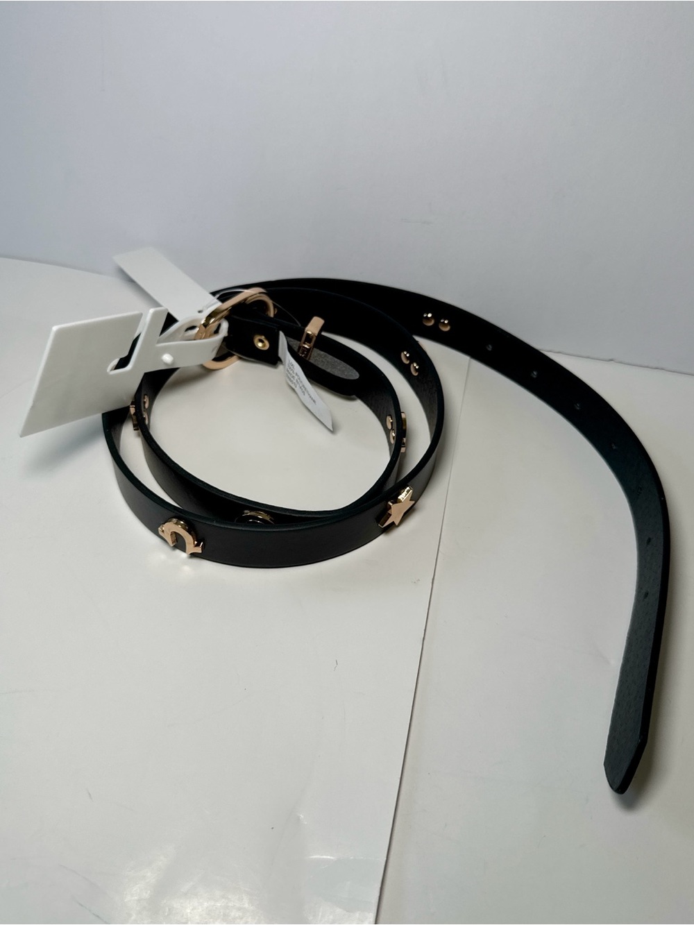 True Religion Women’s Black Studded Skinny Belt Gold Tone L XL New